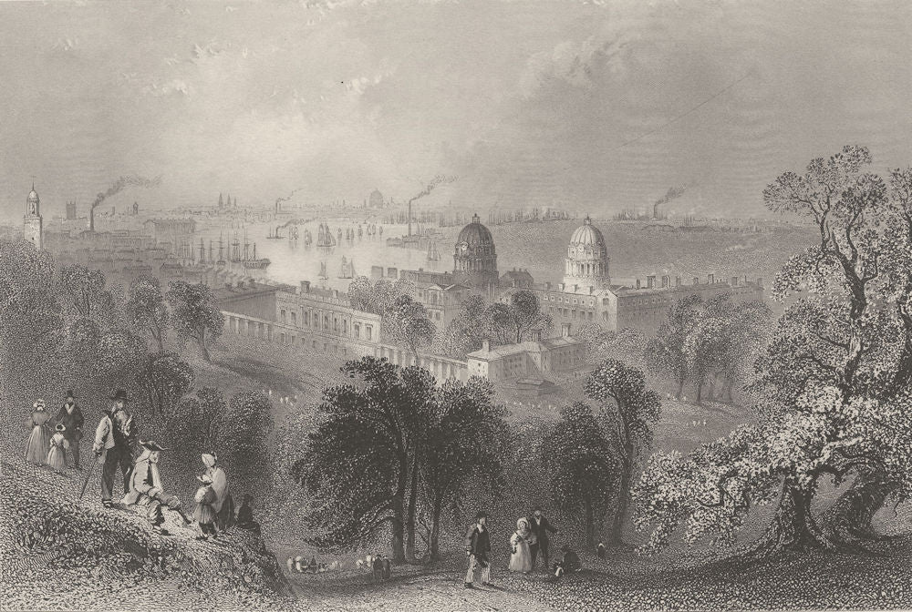 London from Greenwich Park. BARTLETT 1842 old antique vintage print picture